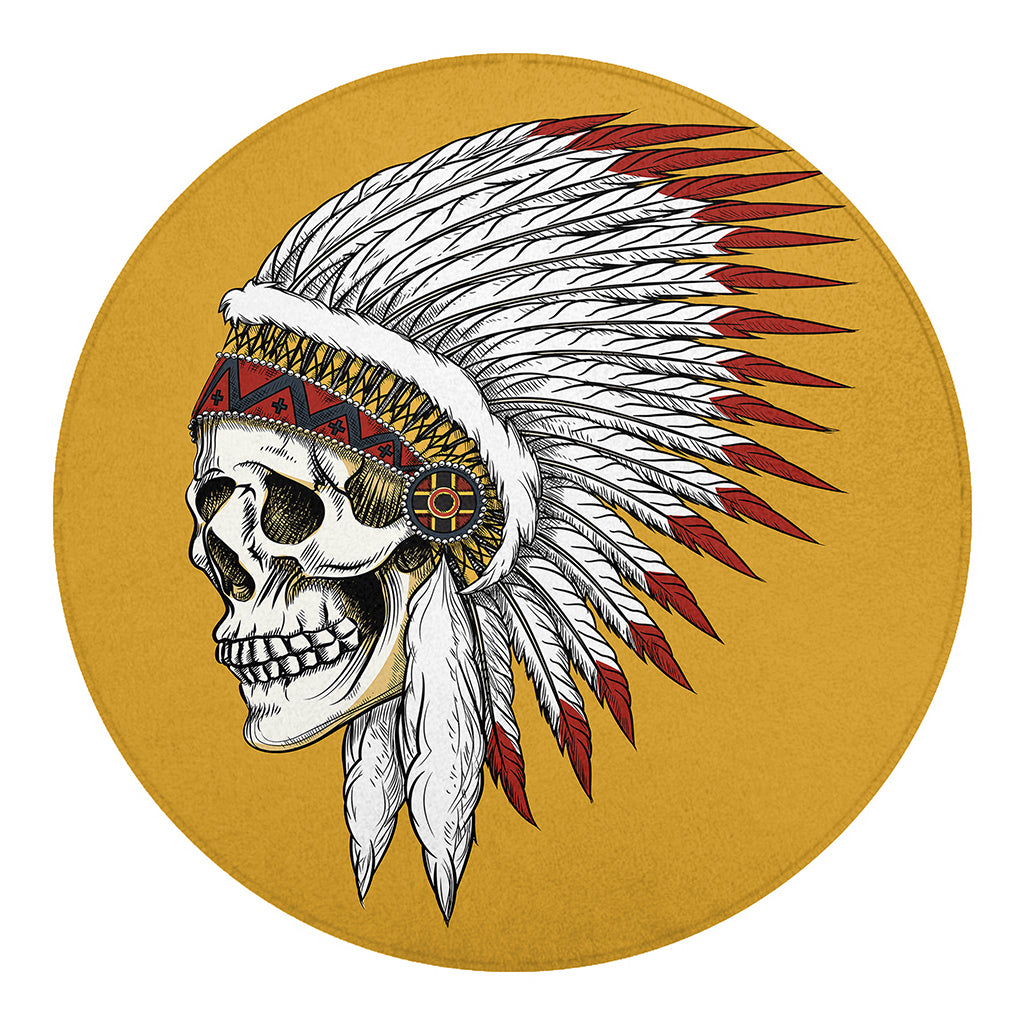 Native American Indian Skull Print Round Blanket