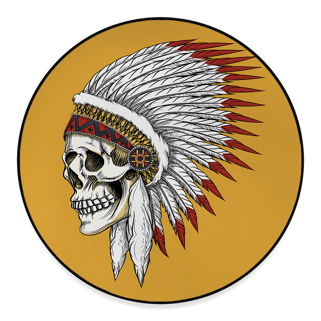 Native American Indian Skull Print Round Floor Mat