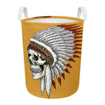 Native American Indian Skull Print Round Laundry Basket