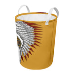 Native American Indian Skull Print Round Laundry Basket