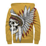Native American Indian Skull Print Sherpa Lined Zip Up Hoodie