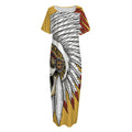 Native American Indian Skull Print Short Sleeve Long Nightdress