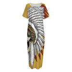 Native American Indian Skull Print Short Sleeve Long Nightdress