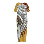 Native American Indian Skull Print Short Sleeve Long Nightdress