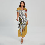 Native American Indian Skull Print Short Sleeve Maxi Dress