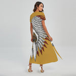 Native American Indian Skull Print Short Sleeve Maxi Dress