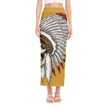 Native American Indian Skull Print Side Slit Maxi Skirt