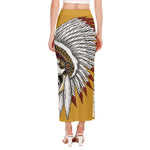 Native American Indian Skull Print Side Slit Maxi Skirt