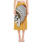 Native American Indian Skull Print Side Slit Midi Skirt