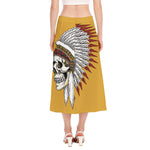 Native American Indian Skull Print Side Slit Midi Skirt