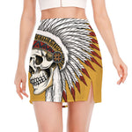 Native American Indian Skull Print Side Slit Mini Skirt
