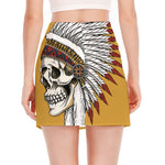 Native American Indian Skull Print Side Slit Mini Skirt