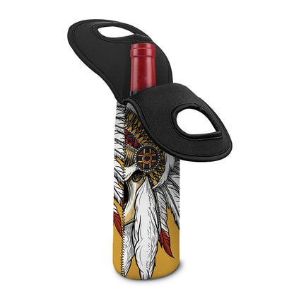 Native American Indian Skull Print Single Neoprene Wine Tote