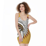 Native American Indian Skull Print Sleeveless Bodycon Dress