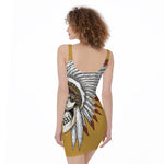 Native American Indian Skull Print Sleeveless Bodycon Dress