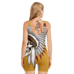 Native American Indian Skull Print Sleeveless One Piece Swimsuit