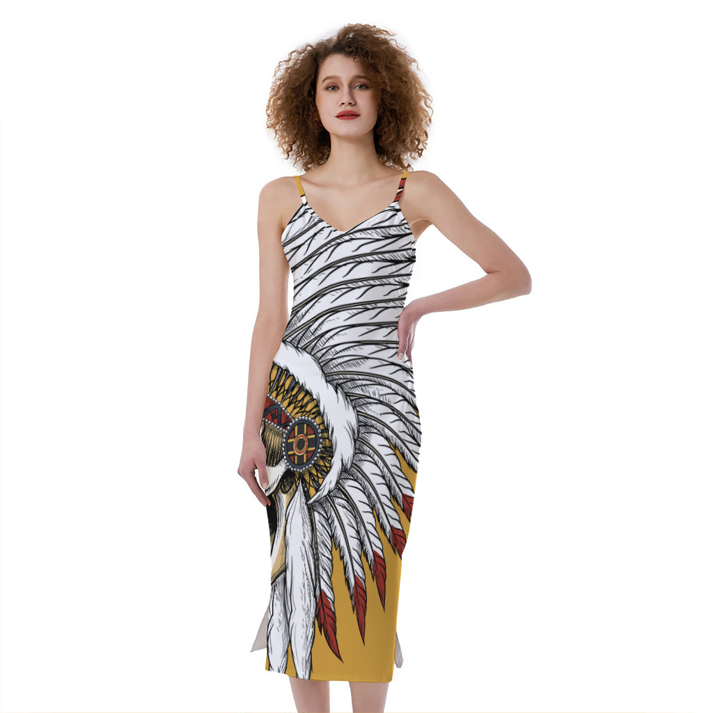 Native American Indian Skull Print Slim Fit Midi Cami Dress