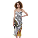 Native American Indian Skull Print Slim Fit Midi Cami Dress