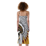 Native American Indian Skull Print Slim Fit Midi Cami Dress