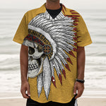 Native American Indian Skull Print Textured Short Sleeve Shirt