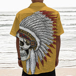 Native American Indian Skull Print Textured Short Sleeve Shirt