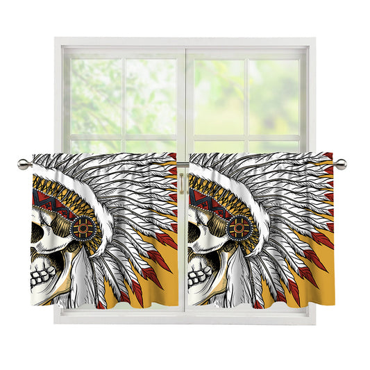 Native American Indian Skull Print Tier Curtains