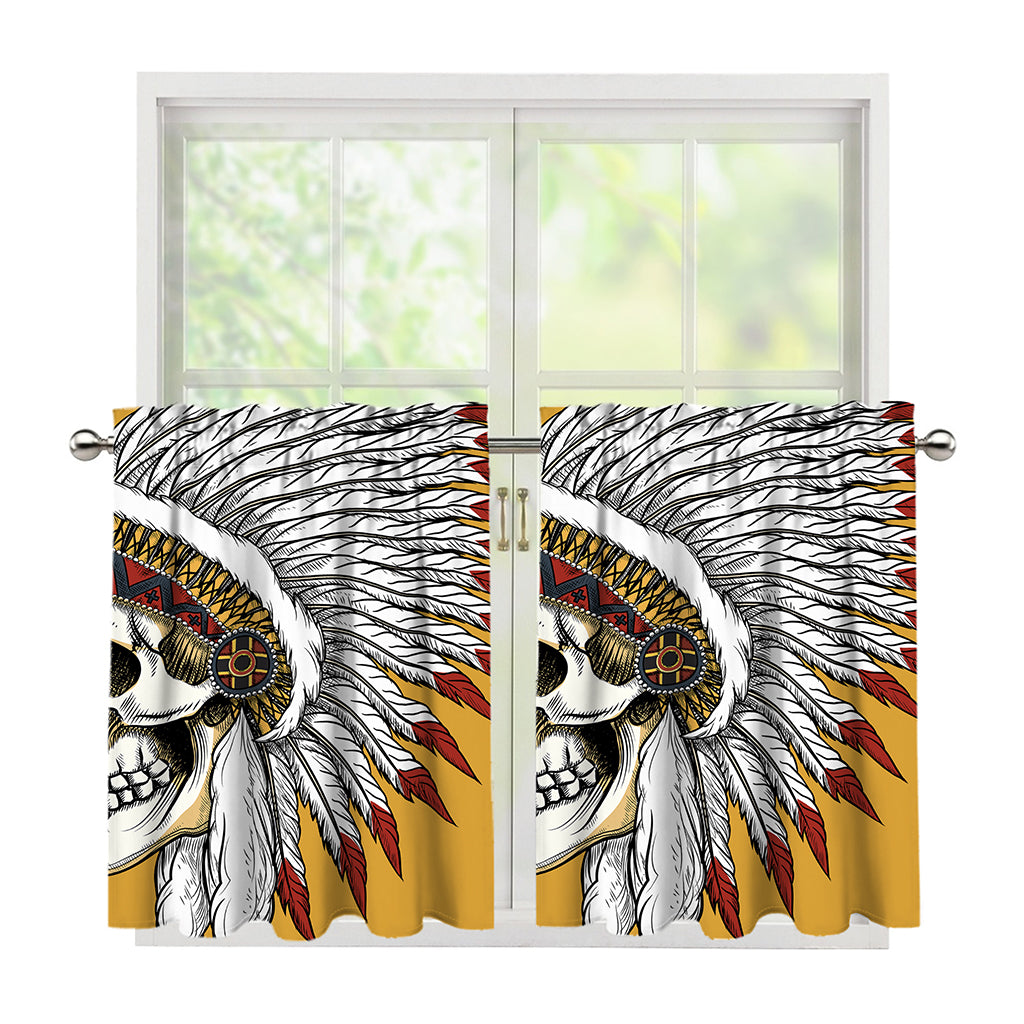 Native American Indian Skull Print Tier Curtains