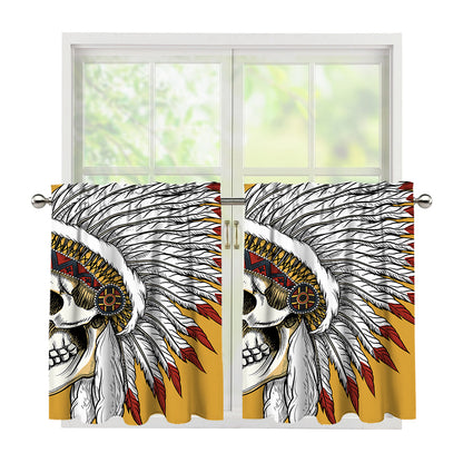 Native American Indian Skull Print Tier Curtains
