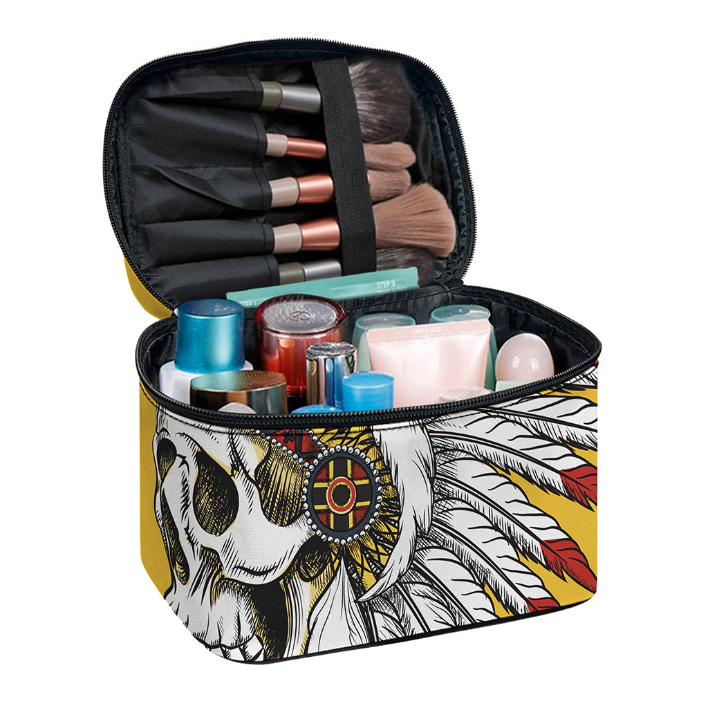 Native American Indian Skull Print Travel Makeup Bag