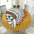 Native American Indian Skull Print Waterproof Round Tablecloth