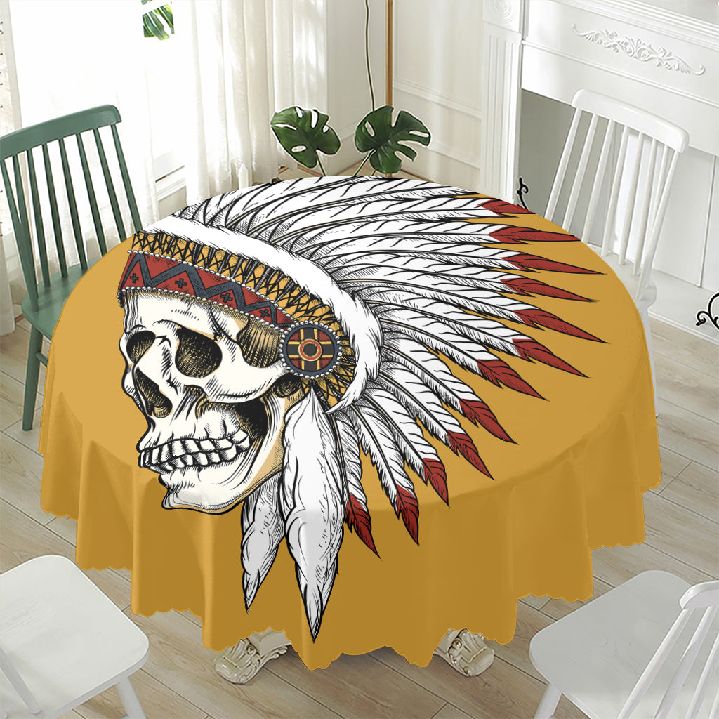 Native American Indian Skull Print Waterproof Round Tablecloth