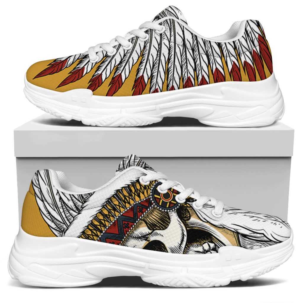 Native American Indian Skull Print White Chunky Shoes