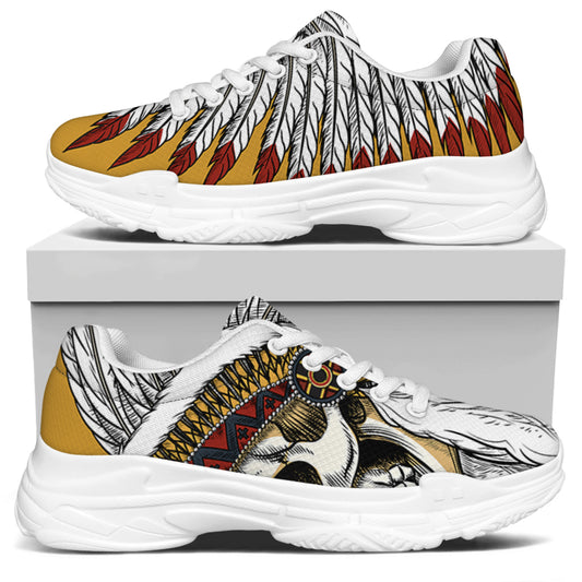 Native American Indian Skull Print White Chunky Shoes