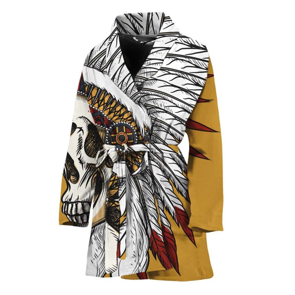 Native American Indian Skull Print Women's Bathrobe