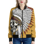 Native American Indian Skull Print Women's Bomber Jacket