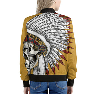 Native American Indian Skull Print Women's Bomber Jacket