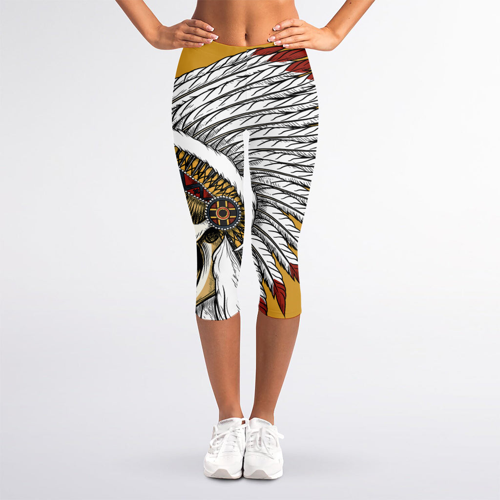 Native American Indian Skull Print Women's Capri Leggings