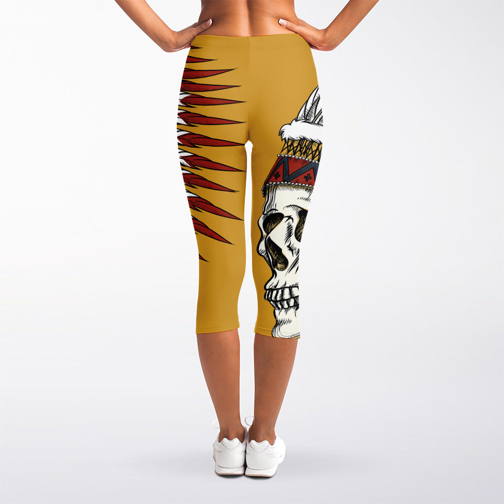 Native American Indian Skull Print Women's Capri Leggings