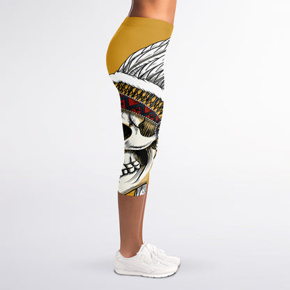 Native American Indian Skull Print Women's Capri Leggings