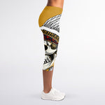 Native American Indian Skull Print Women's Capri Leggings