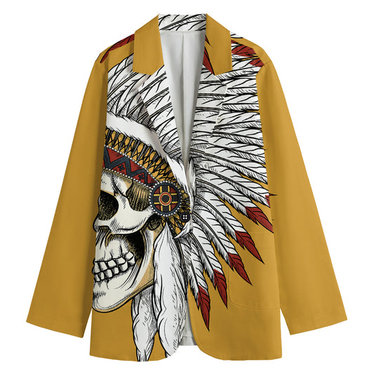 Native American Indian Skull Print Women's Cotton Blazer