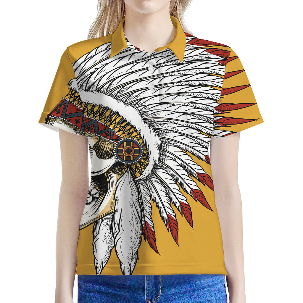 Native American Indian Skull Print Women's Polo Shirt