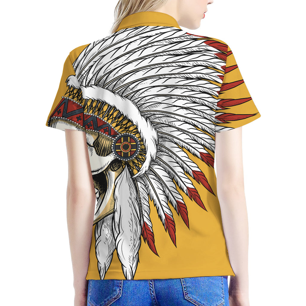 Native American Indian Skull Print Women's Polo Shirt