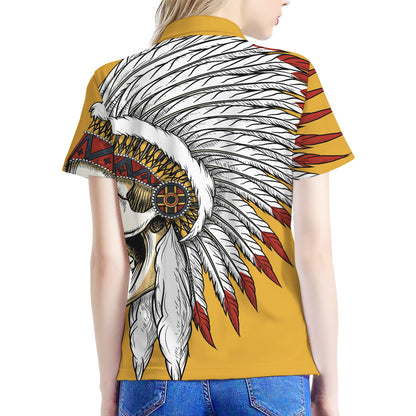Native American Indian Skull Print Women's Polo Shirt