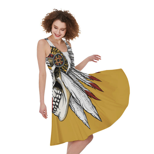 Native American Indian Skull Print Women's Sleeveless Dress