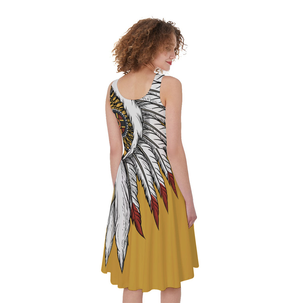 Native American Indian Skull Print Women's Sleeveless Dress