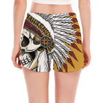 Native American Indian Skull Print Women's Split Running Shorts