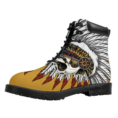 Native American Indian Skull Print Work Boots