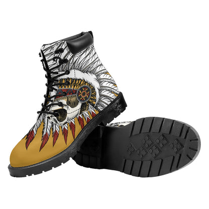 Native American Indian Skull Print Work Boots