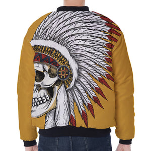 Native American Indian Skull Print Zip Sleeve Bomber Jacket